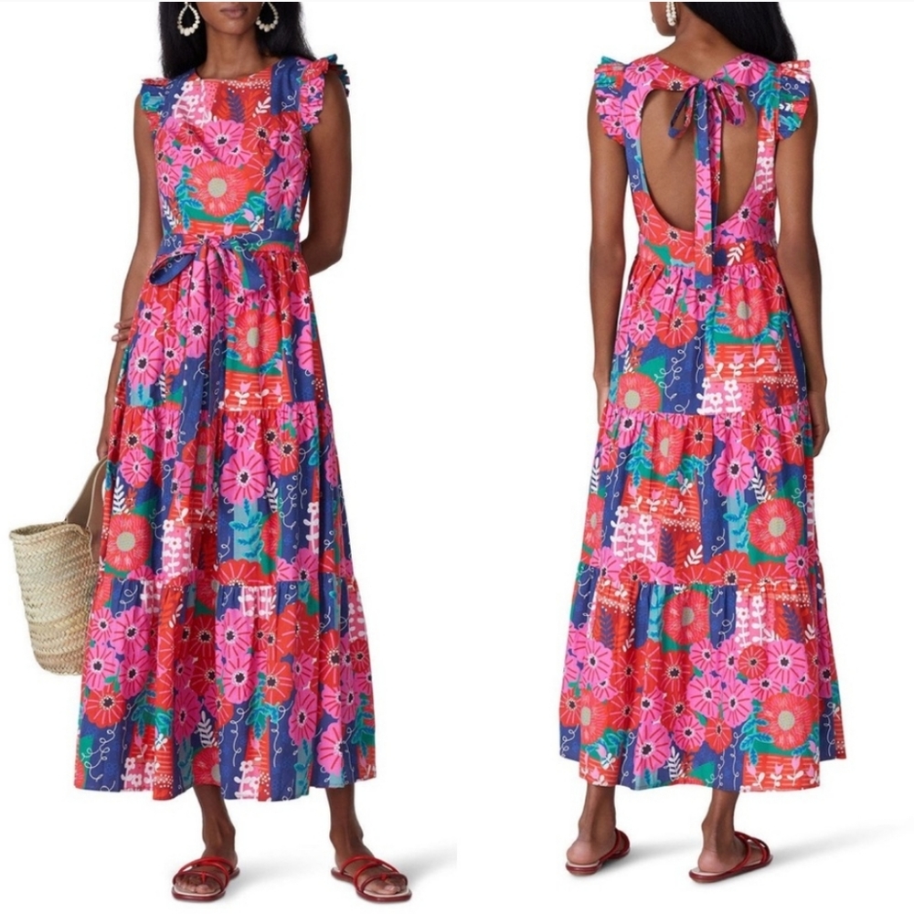 Floral Sleeveless Maxi Dress - Pink and Blue